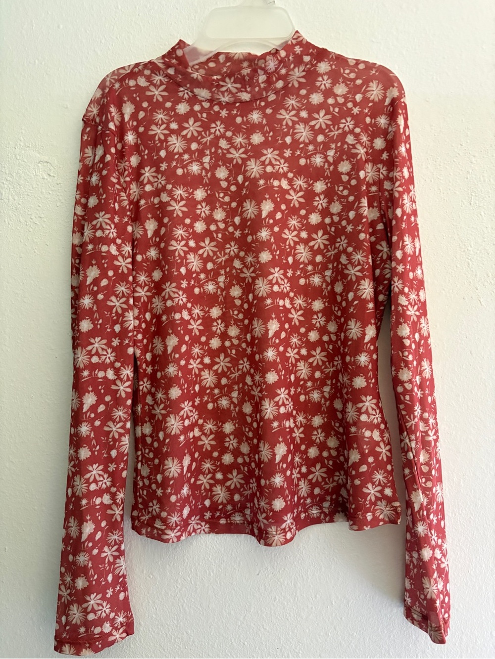 Black Tape_ Red Floral Mock Neck Long Sleeve Top